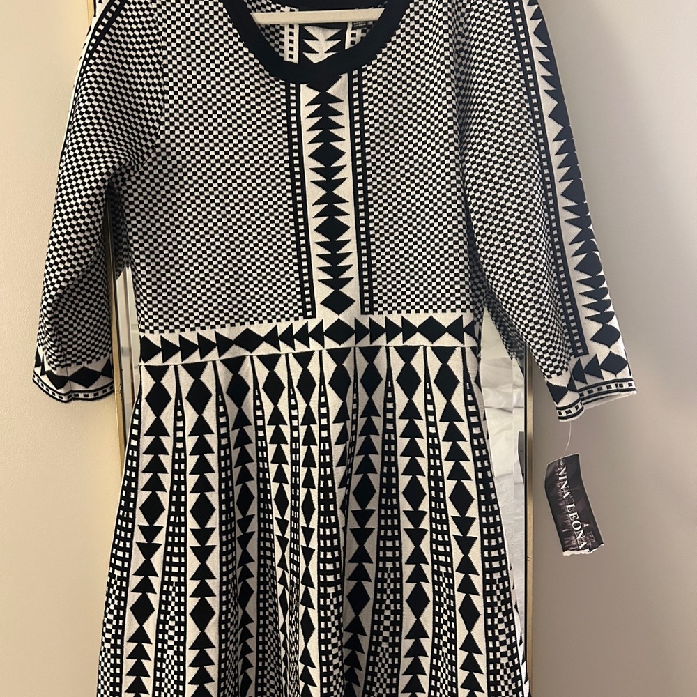 Nina Leonard Monochrome Patterned Kids Dress